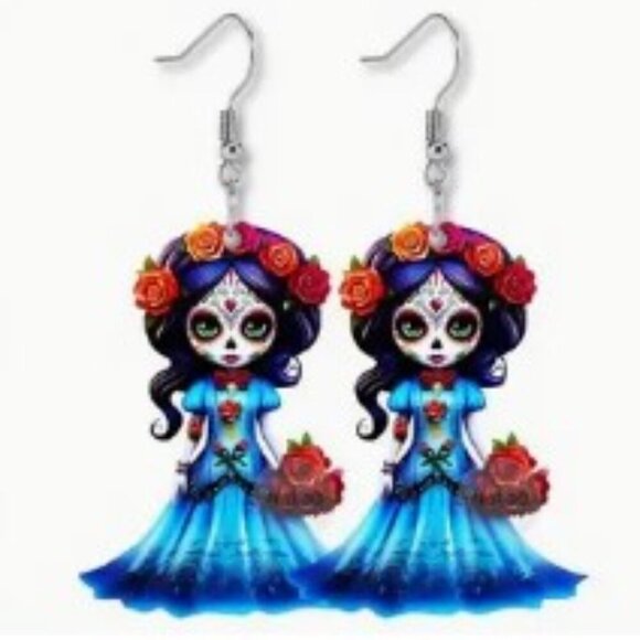 3-Pair Acrylic Doll Earrings Set - Unique 2D Effect - Picture 3 of 6